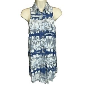 One Teaspoon Women's Shirt Top S Small Sleeveless Keyhole Back Button Up Tie Dye